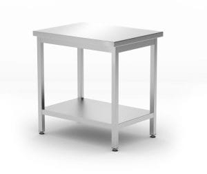 Rustfri arbeidsbenk sentralt, med hylle Budget Line – skrudd, dybde: 600 mm, Budget Line, 800x600x(H)850mm Hygiene & Lagring