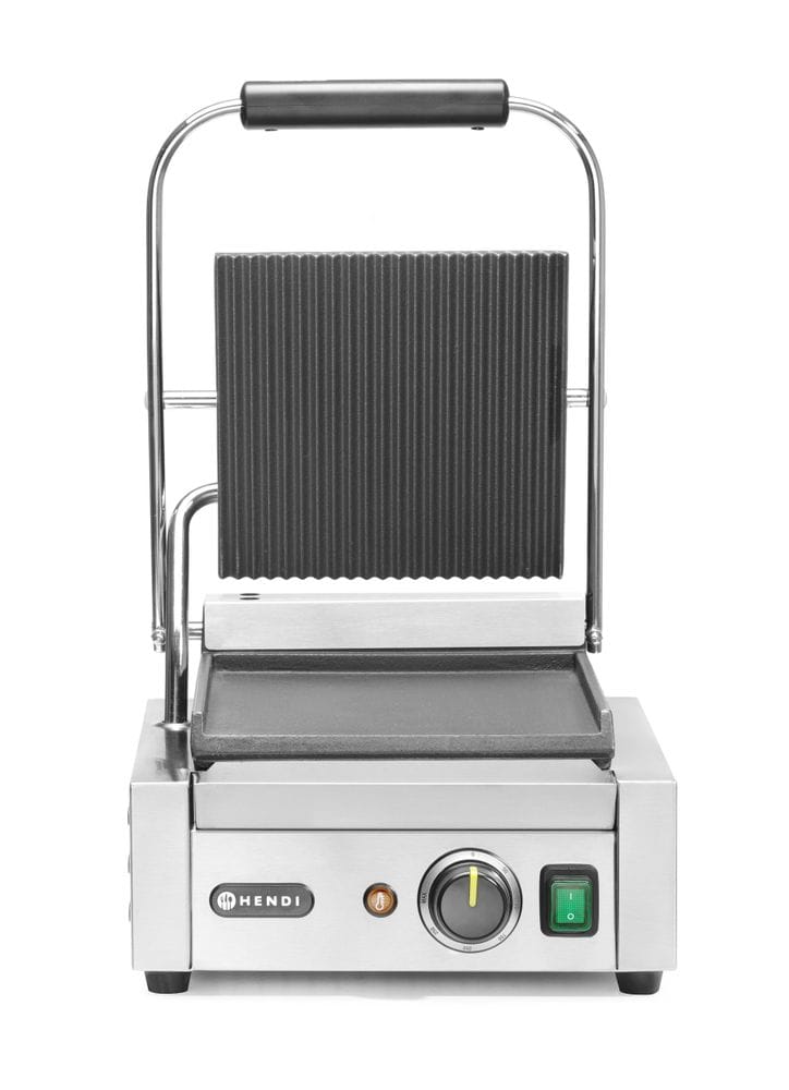 Pressgrill – enkeltversjon, HENDI, ribbet topp og glatt bunn, 230V/1800W, 310x400x(H)510mm Griller 2