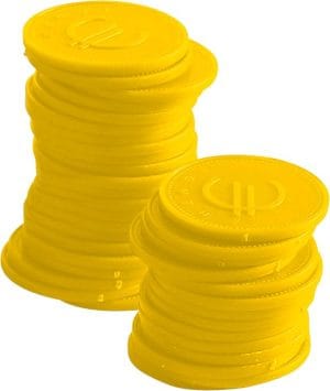 Myntbrikke – 100 stk., Bar up, Gul, 100 stk., ø25mm Bar & Kaffe