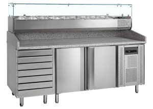 Pizzabenk inkl.garnityrrenne PT1310 + VK38-200, Vol: 390 / 370 liter, 230v Kjøl og frys Pizzabenk inkl.garnityrrenne PT1310 + VK38-200, Vol: 390 / 370 liter, 230v Kjøl og frys