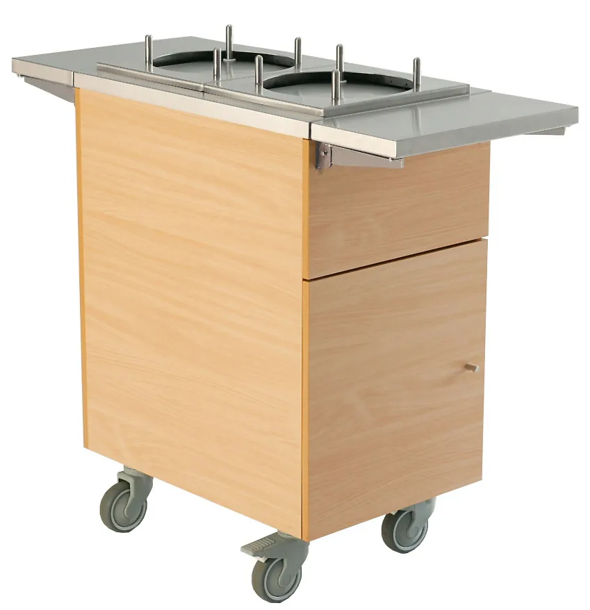 Selvbetjent Buffet- og serveringsdisk Flexi, Tallerkendispenser, 2 varme, 260mm i bøklaminat, 230v Flexy Line 2