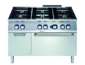 700xp Komfyr 6 bluss (6×5,5 kW) med gass ovn (6 kW) og skap 1200 mm 700XP serie