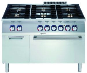 700xp Komfyr 6 bluss (6×5,5 kW) med elektrisk ovn (6 kW) og skap 1200 mm 700XP serie