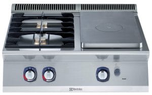 700xp Koketopp i støpejern 1 sentral brenner (3,8 kW) og 2 bluss (2×5,5 kW) 800 mm 700XP serie
