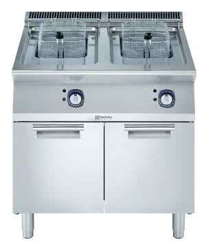 700xp frityrkoker 7+7 liter på stativ med dører, V-formet brønn med utvendig (skjult) element, 800 mm 700XP serie