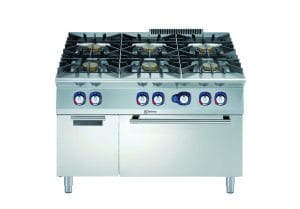 Komfyr 6 bluss (6×10 kW) med gass ovn (8,5 kW) og skap 1200 mm 900XP serie