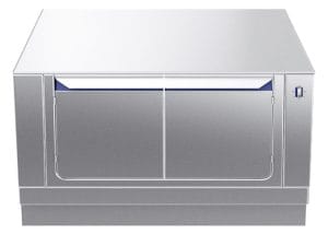 Gjennomgående Varmeskap 1000mm GN tilpasset. Betjent fra 2 sider. Høyde 450mm eks. sokkel. 400 V Kok- & Stek