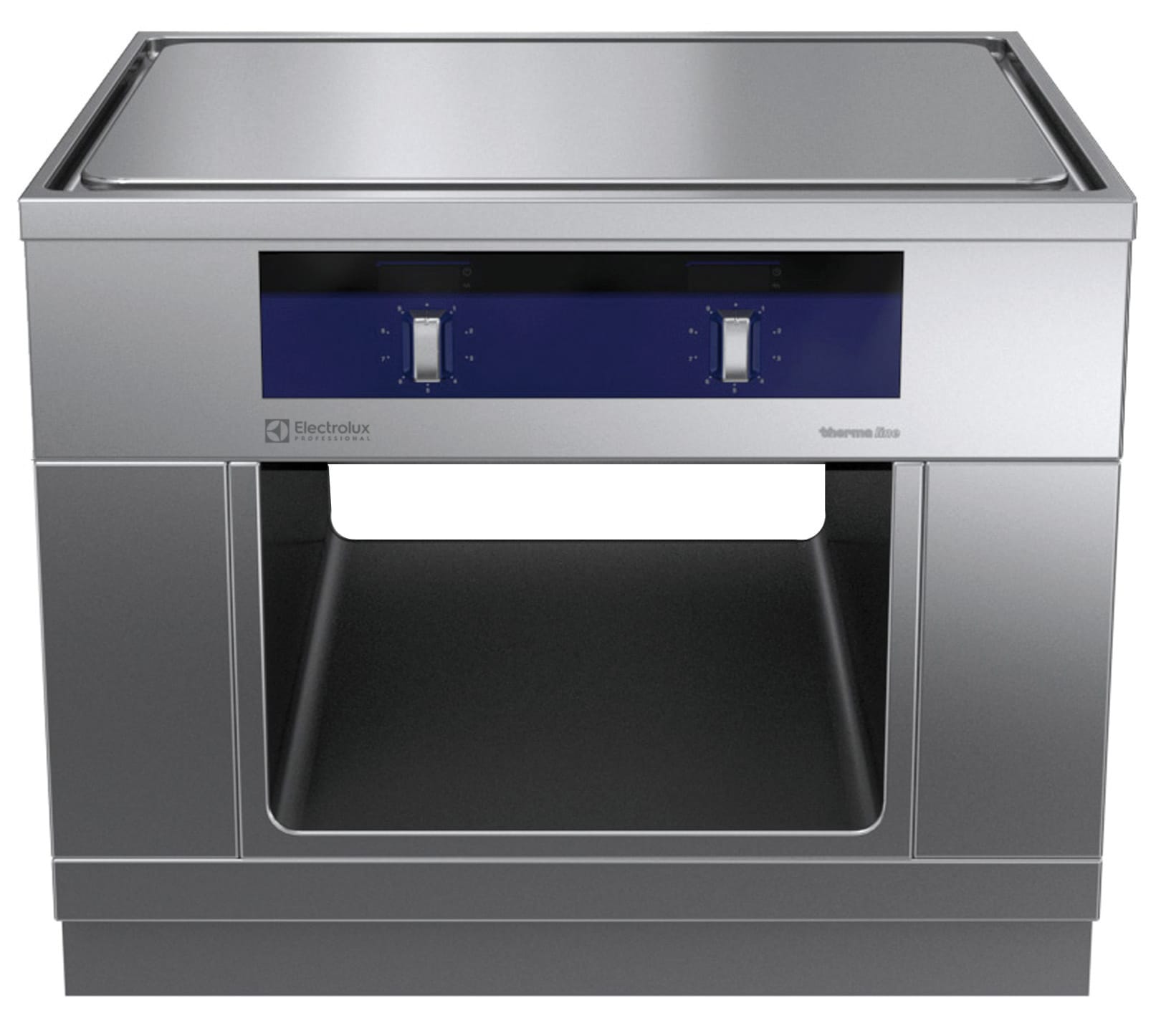 Kokebord med hel topp 4 soner og åpent stativ. Betjent fra 2 sider. Høyde 700mm eks.sokkel. 400 V Kok- & Stek 2