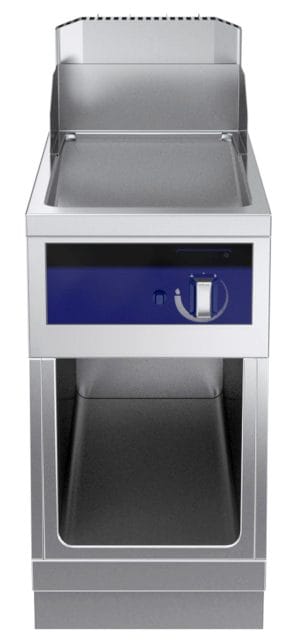 Gass flatgrill i krom. Betjent fra en side. 400mm. Høyde 700mm eks.sokkel. Kok- & Stek