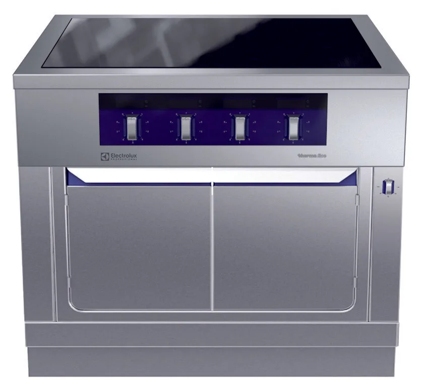 Induksjon koketopp 4 soner på Varmeskap. Betjent fra 2 sider. Høyde 700mm eks.sokkel. 400 V Kok- & Stek 2