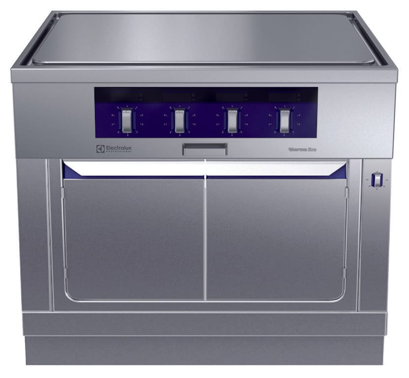 Kokebord med hel topp 4 soner på Varmeskap. Betjent fra 2 sider. Høyde 800mm eks.sokkel. 400 V Kok- & Stek 2