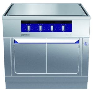 Hel koketopp. 4 soner på Varmeskap. Betjent fra en side. Høyde 700mm eks. sokkel. 400 V Kok- & Stek