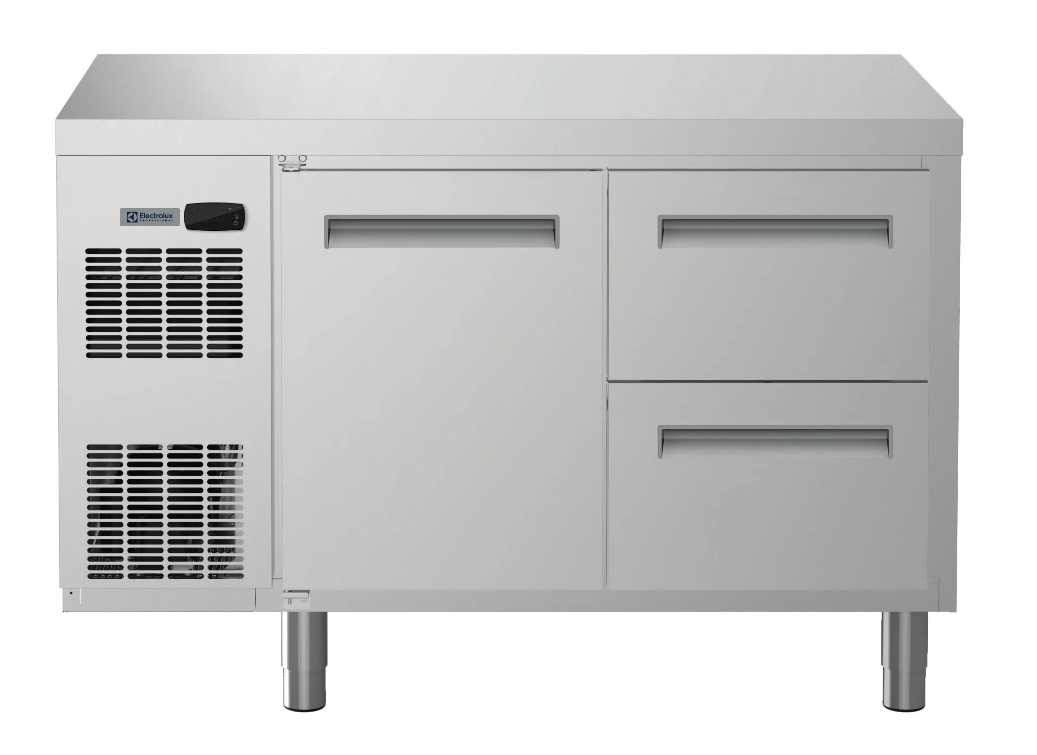 Kjølebenk Ecostore HP 1 dør, 2 x 1/2 skuffer. -2+10°C. Innebygd kompressor. 290L. R290, Glatt topp, 230v Kjøl og frys 2