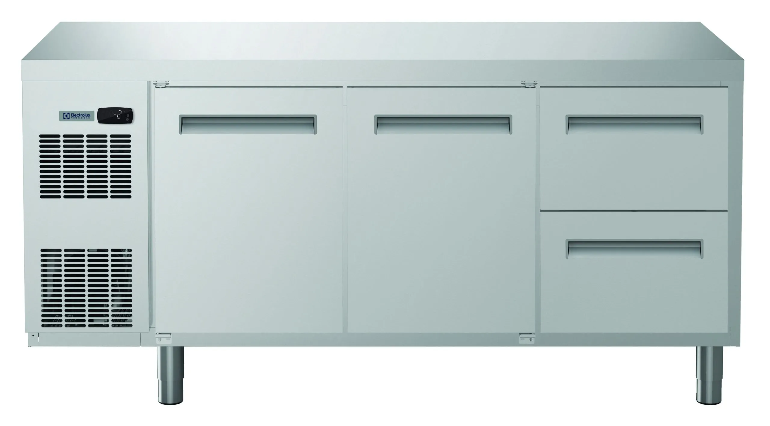 Kjølebenk Ecostore HP 2 dører, 2 x 1/2 skuffer. -2+10°C. Innebygd kompressor. 440L. R290, Glatt topp, 230v Kjøl og frys 2