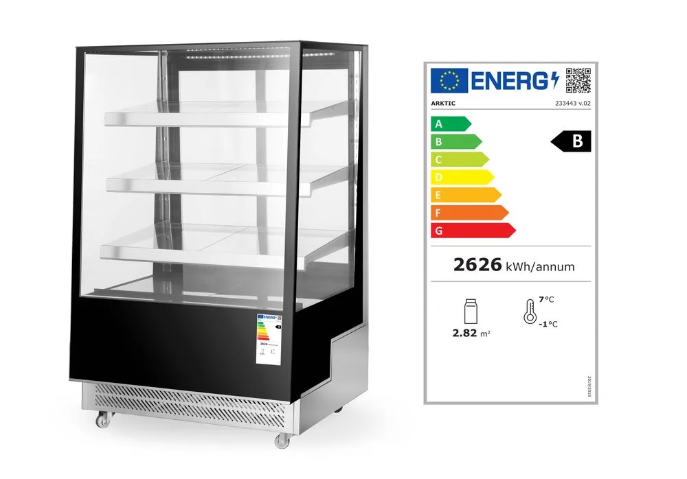 Kjøledisk – Eksponeringsdisk med 3 skrå hyller, Arktic, 500L, 230V/490W, 900x833x(H)1460mm Eksponeringsdisker 2