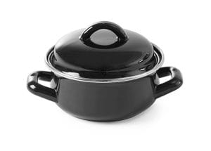 Suppe & saus panne – med lokk, HENDI, sort, 0,65L, ø135x(H)110mm Kasseroller & Panner