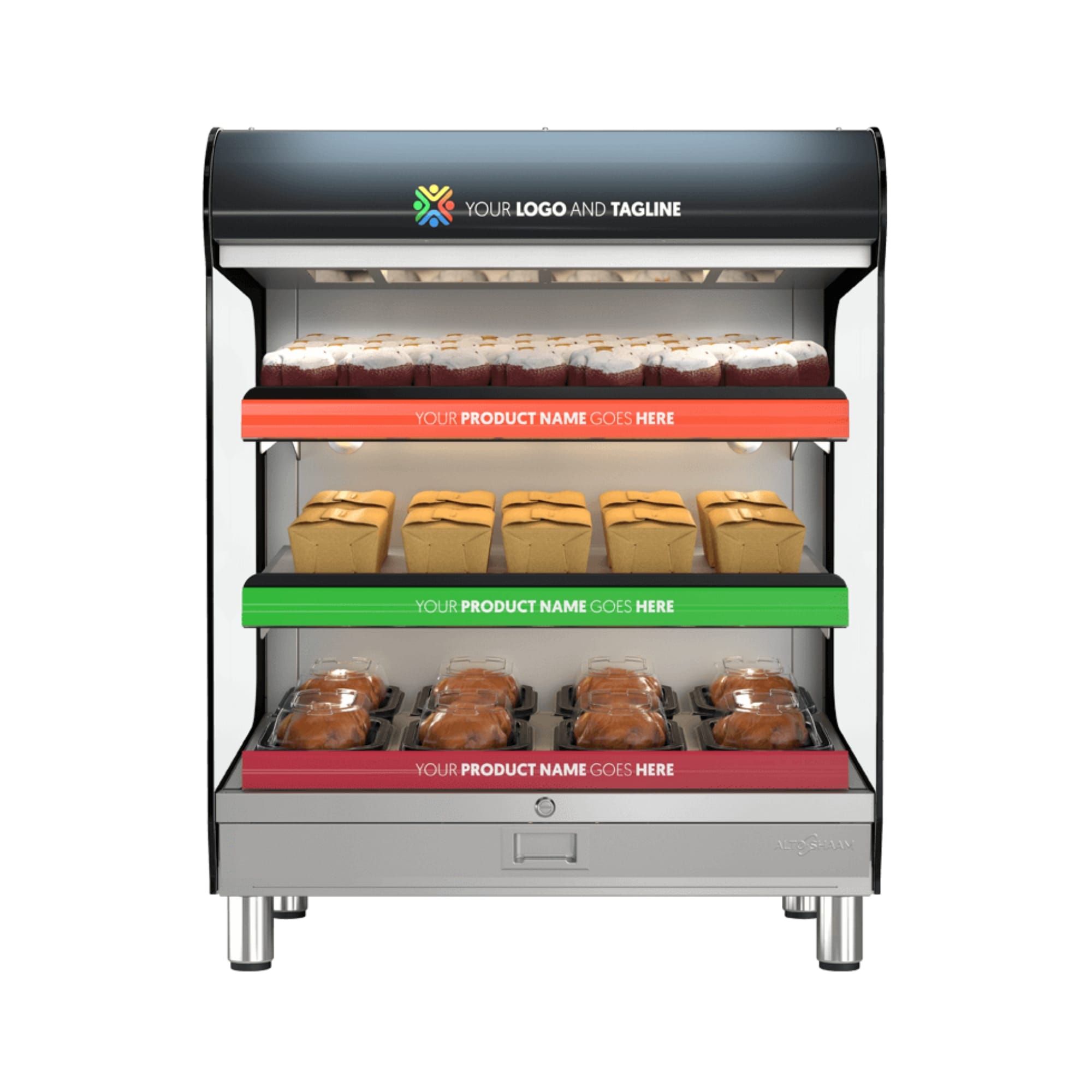 Halo Heat® Eksponeringsskap med 3 hyller, varm, bordmodell, HSM-36/3S/T, 230v Eksponeringsdisker 2