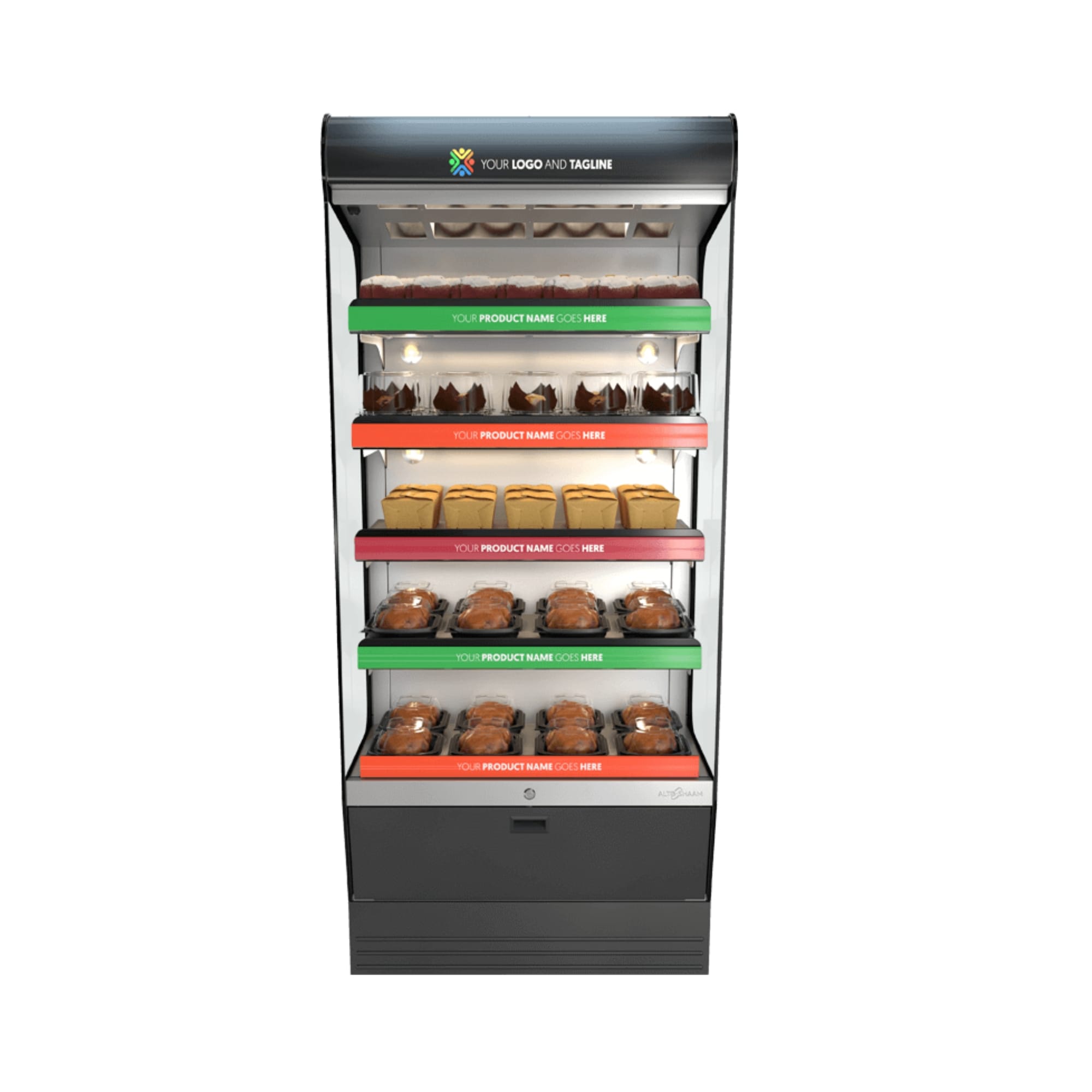 Halo Heat® Eksponeringsskap, med 5 hyller, gulvmodell, varm, HSM-36/5S/T, 230v Eksponeringsdisker 2