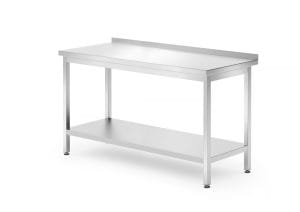 Rustfri vegg arbeidsbenk med hylle – skrudd, dybde: 700 mm., HENDI, Kitchen Line, 1400x700x(H)850mm Hygiene & Lagring