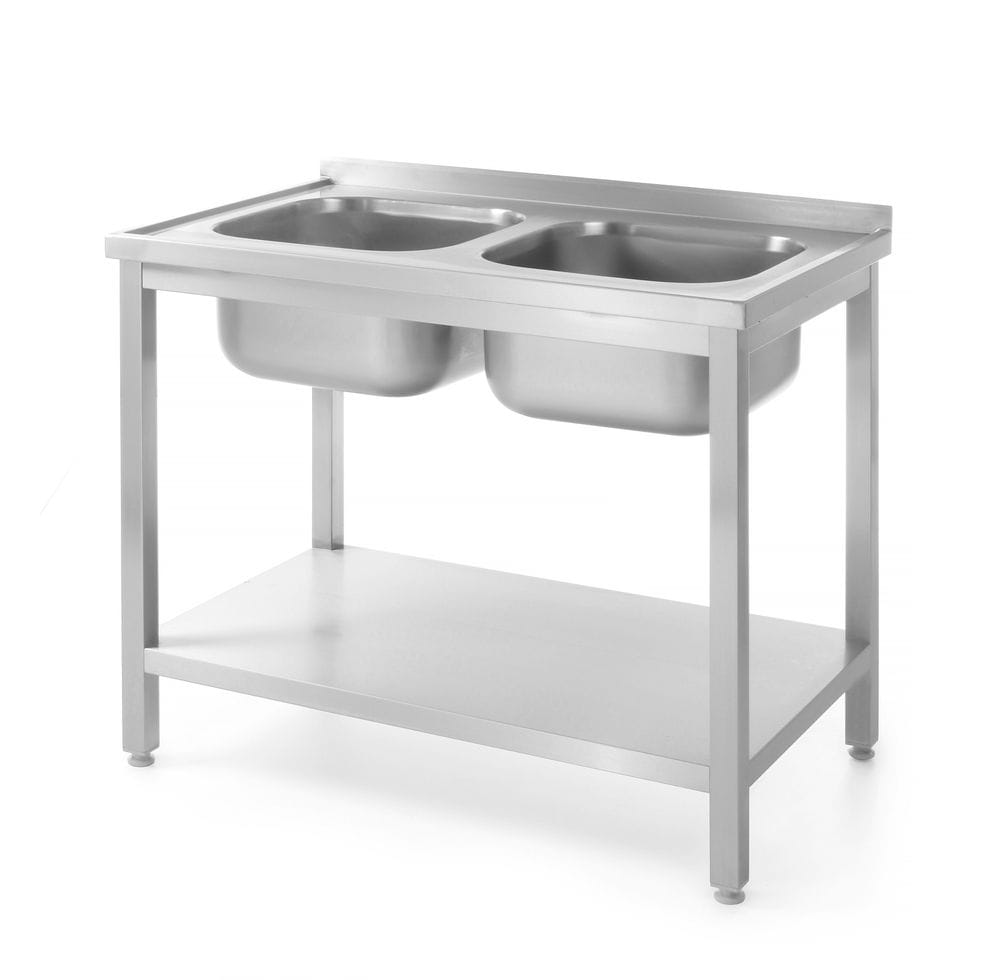 Rustfri Dobbel vask med hylle – 700 mm, HENDI, Kitchen Line, 1000x700x(H)850mm Hygiene & Lagring 2