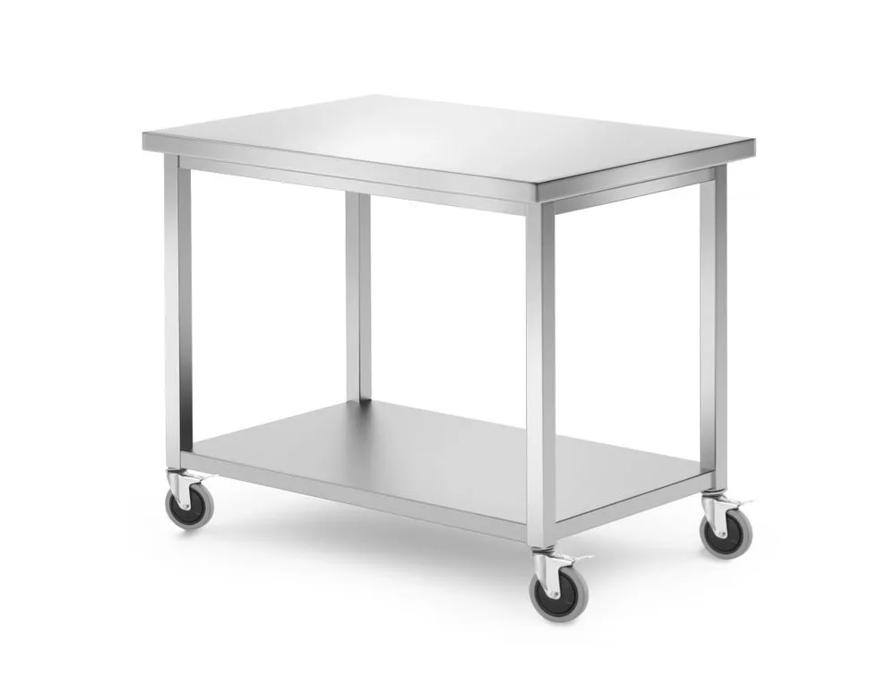 Rustfritt mobilt bord med hylle – skrudd, dybde 700 mm, HENDI, Kitchen Line, 1000x700x(H)850mm Hygiene & Lagring 2
