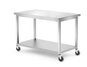 Rustfritt mobilt bord med hylle – skrudd, dybde 600 mm, HENDI, Kitchen Line, 1200x600x(H)850mm Hygiene & Lagring