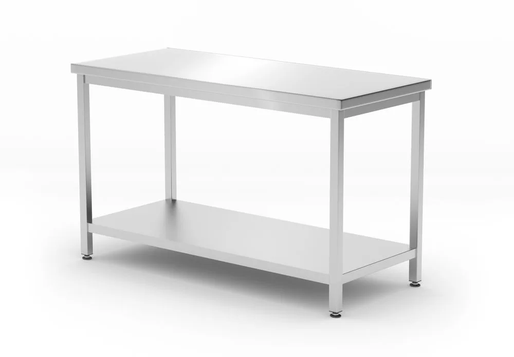 Rustfri arbeidsbenk sentral med hylle Budget Line – skrudd, dybde: 600 mm, Budget Line, 1200x600x(H)850mm Hygiene & Lagring 2