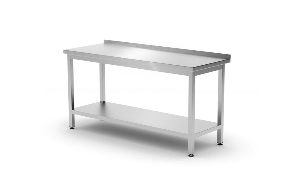 Rustfri benk vegg med hylle Budget Line – skrudd, dybde: 600 mm, Budget Line, 1200x600x(H)850mm Hygiene & Lagring 2