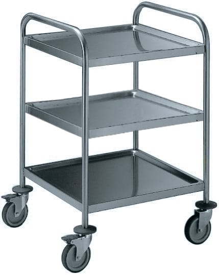 Rustfri trillevogn serveringsvogn, 3 plan med 2 håndtak 600x600mm i rfr. Stål Hygiene & Lagring 2