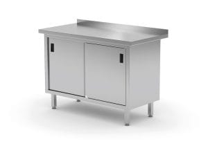 Rustfri vegg arbeidsbenk med skyvedører – sveiset, HENDI, Profi Line, 1000x600x(H)850mm Hygiene & Lagring