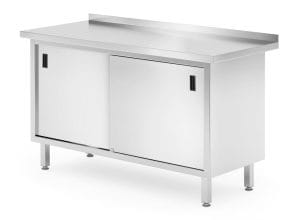 Rustfri vegg arbeidsbenk med skyvedører – sveiset, HENDI, Profi Line, 1400x600x(H)850mm Hygiene & Lagring
