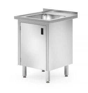 Rustfritt, enkel oppvaskmed skap – sveiset, dybde: 600 mm.600x600x(H)850mm Hygiene & Lagring