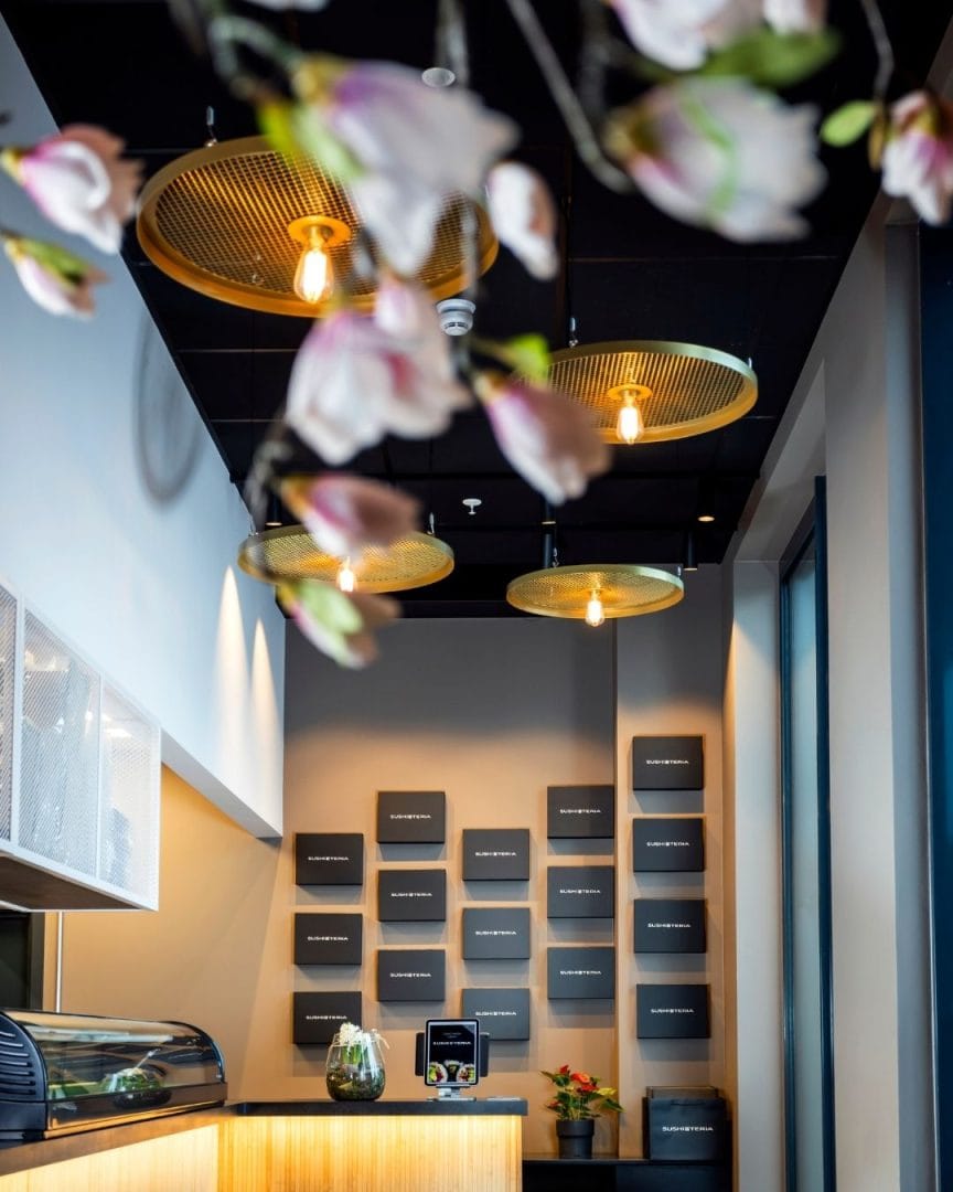 sushi teria belysning lamper i taket