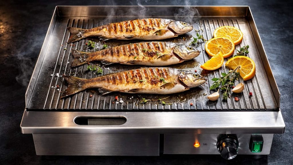 flatgrill til storkjøkken storkjøkkenutstyr med fisk som grilles