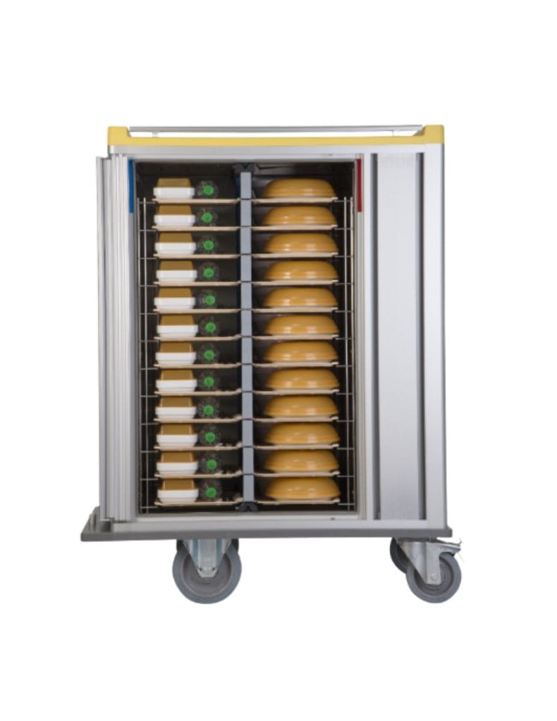 unitray serveringsvogn matdistribusjon detaljer med mat på brett inni