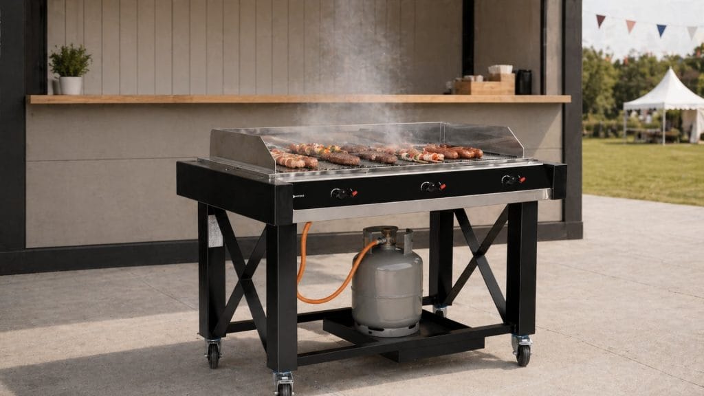 gassgrill ved terrasse på festival