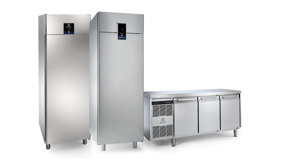 kjøleskap og fryseskap og kjølt arbeidsbenk utstilt fra electrolux professional