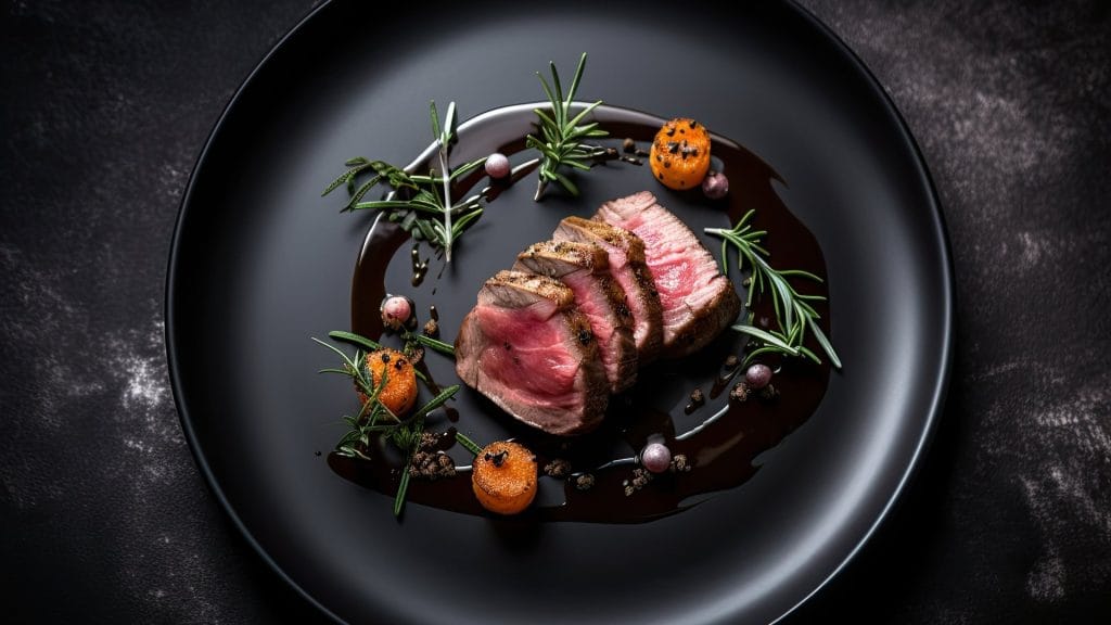 fine dining tallerken med kjøtt laget på sous vide