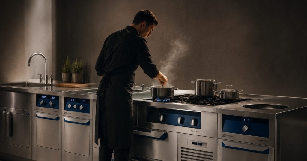 thermaline kokelinje på minimalistisk storkjøkken