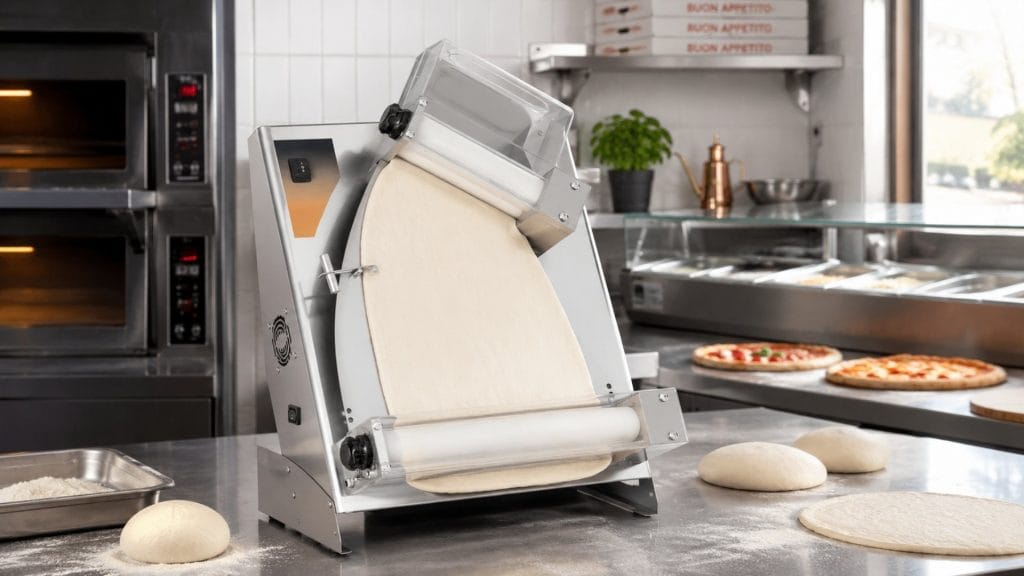 kjevlemaskin til pizzadeig ved pizzeria