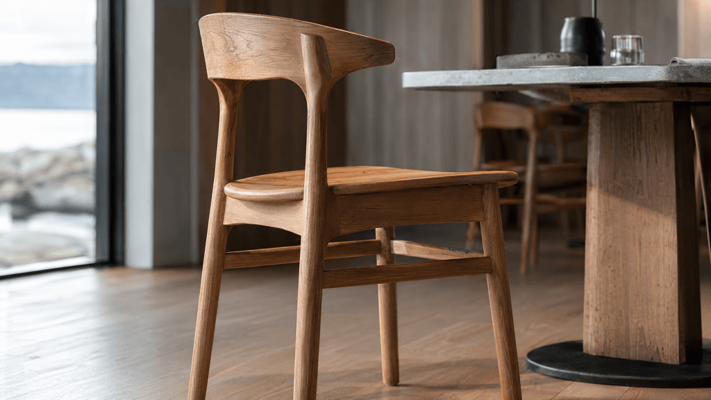 Moderne restaurantstol i lyst tre