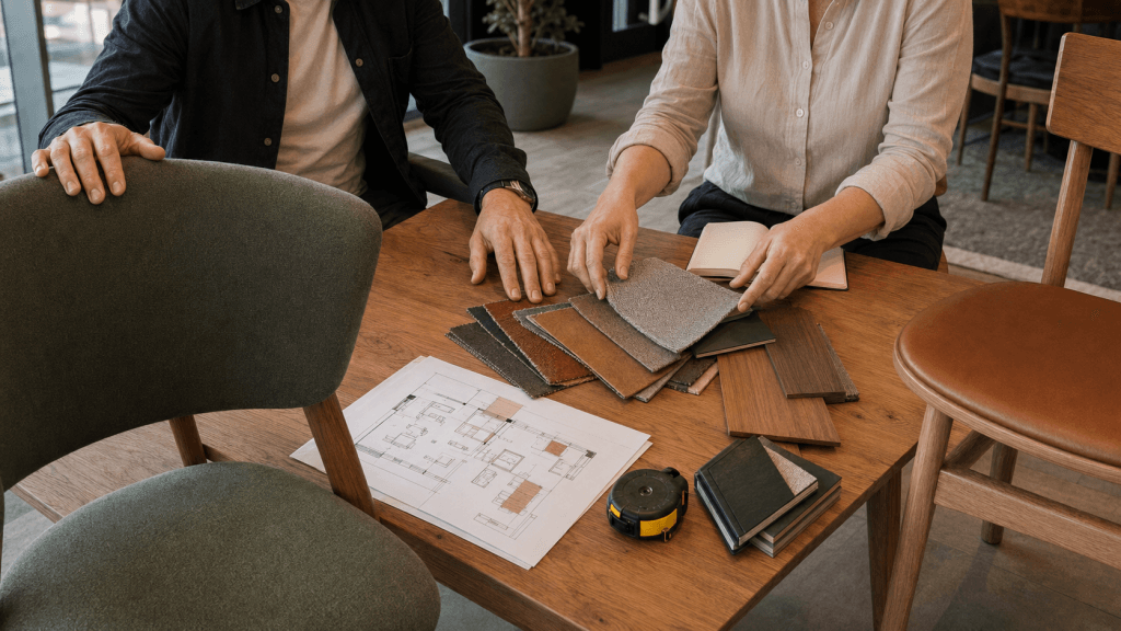 Møter om materialvalg og design.