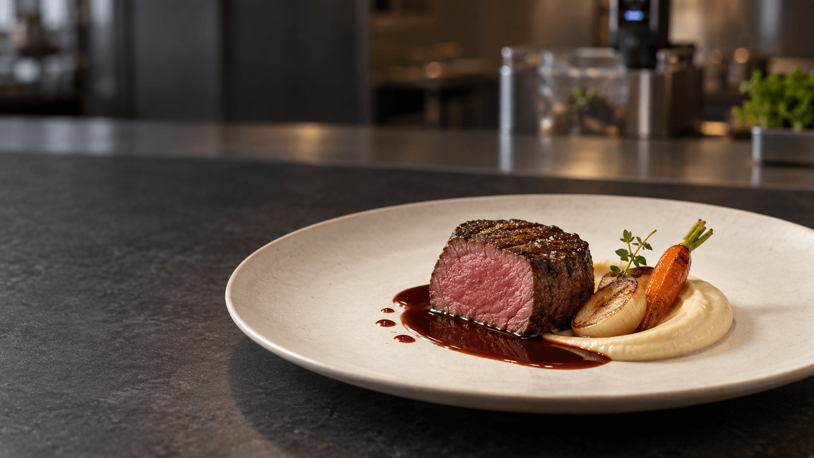 perfekt stekt kjøtt laget på sous vide ved restaurant