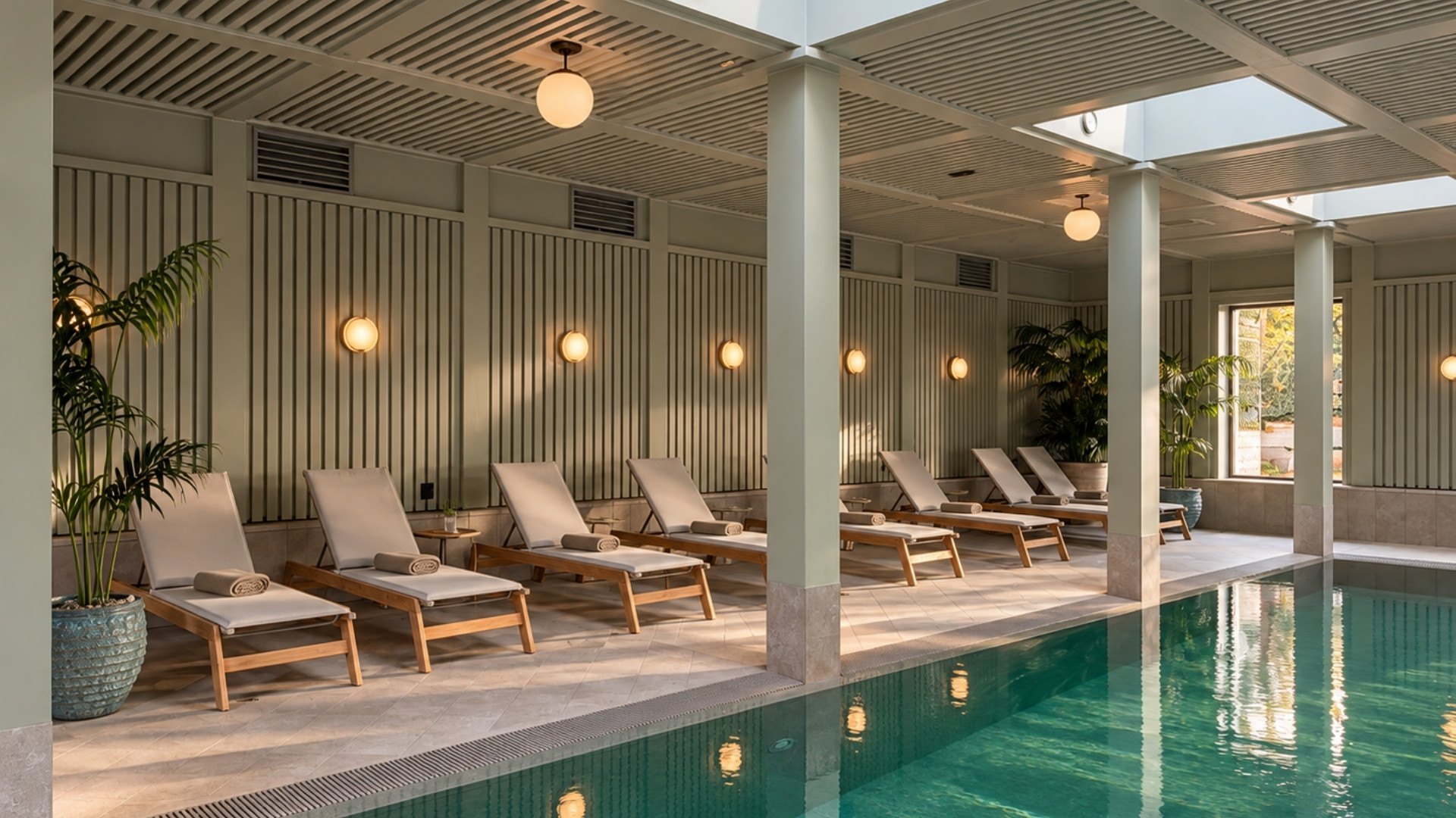 solsenger med tepper ved luksuriøst hotellbasseng